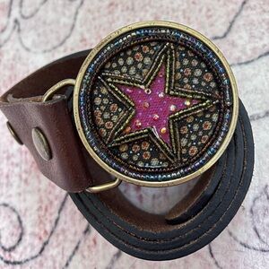Natural Life Star Buckle Vegan Leather Boho Belt EUC M/L